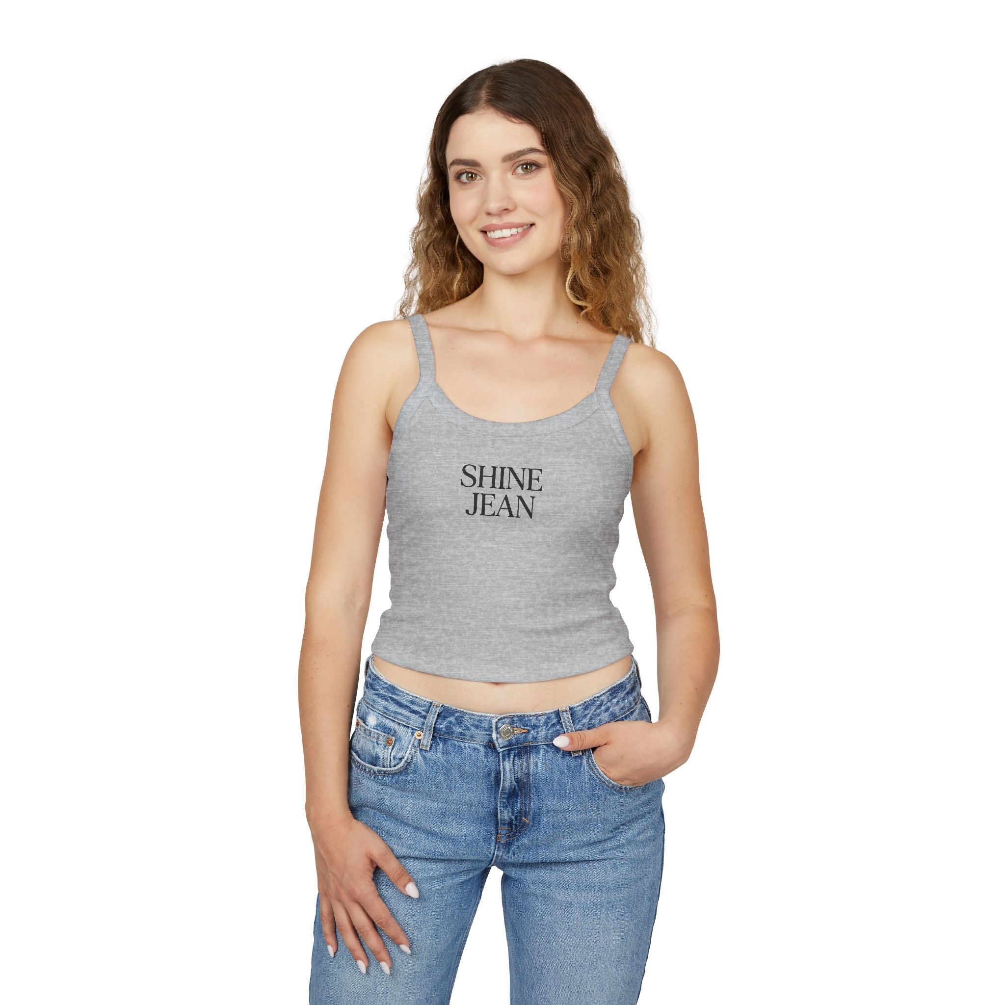 SHINE JEAN Spaghetti Strap Tank Top — Women's Graphic Crop Tee