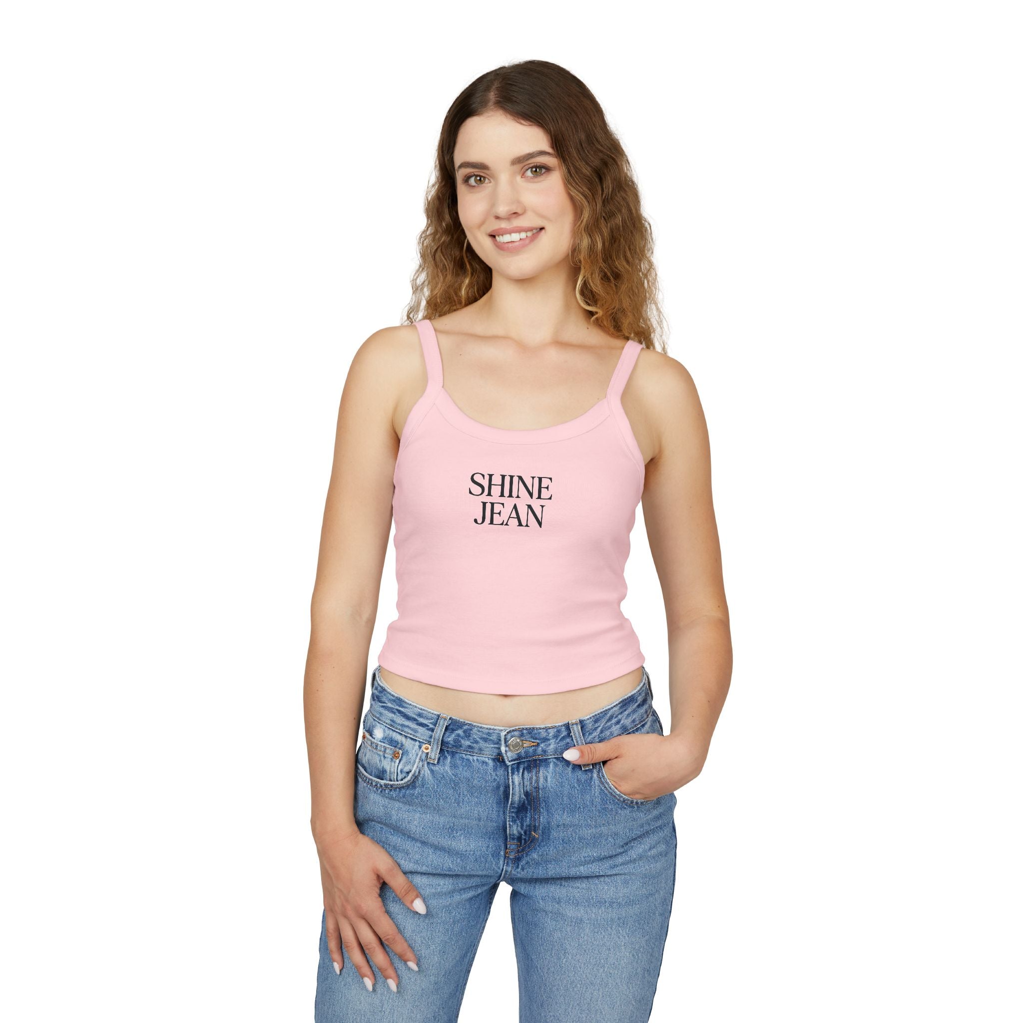 SHINE JEAN Spaghetti Strap Tank Top — Women's Graphic Crop Tee