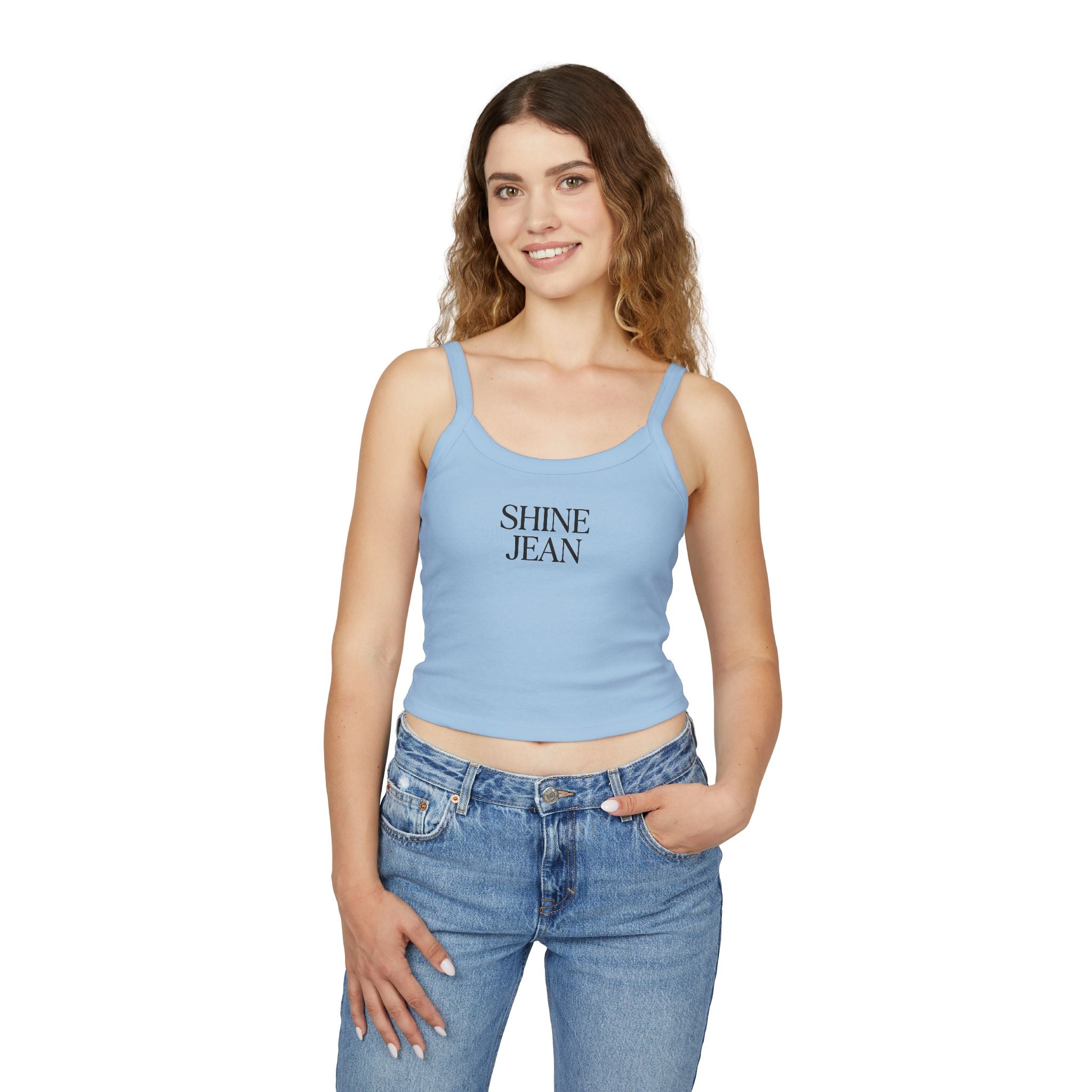 SHINE JEAN Spaghetti Strap Tank Top — Women's Graphic Crop Tee